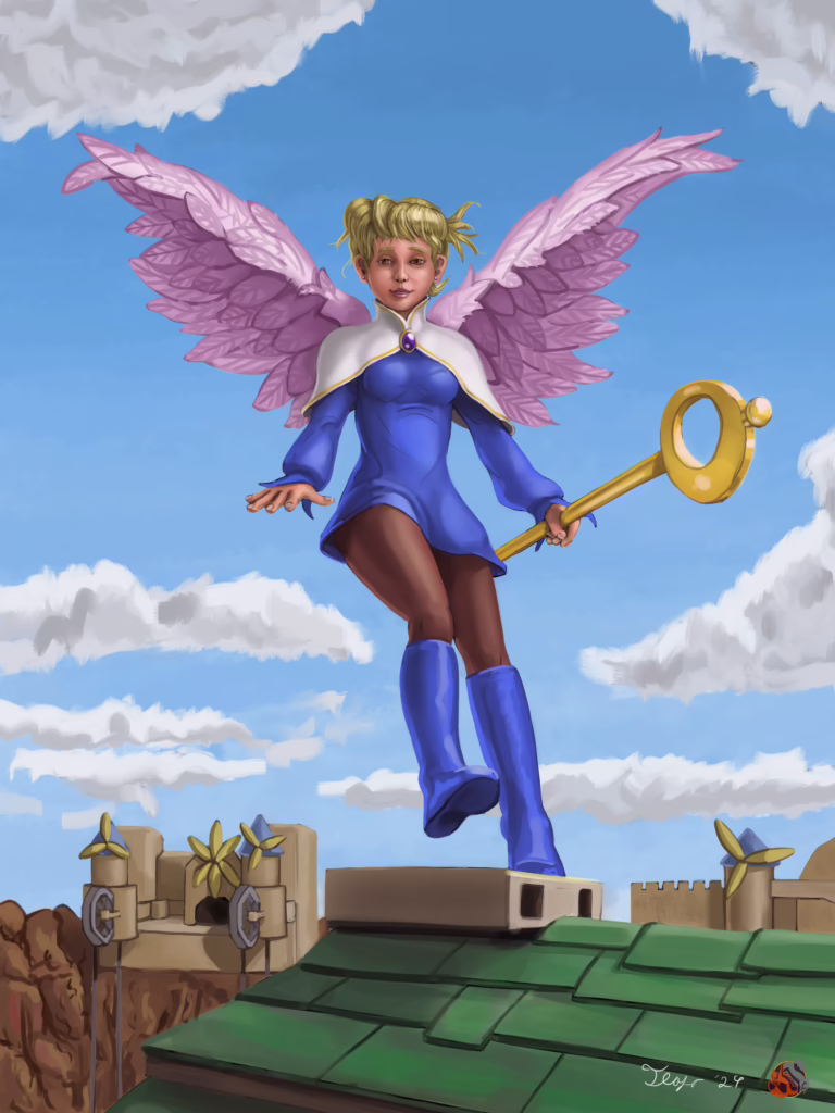 Digital painting of Princess Nina Windia from a Playstation 1 videogame Breath of Fire IV.